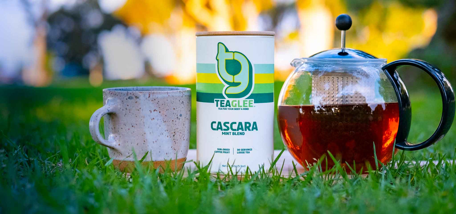 cascara tea antioxidant anti-inflammatory hydrating electrolytes natural energy teaglee coffee cherry holidays bright colors upcycled certified farm dried fruit travel tea pot press gift caffeine 